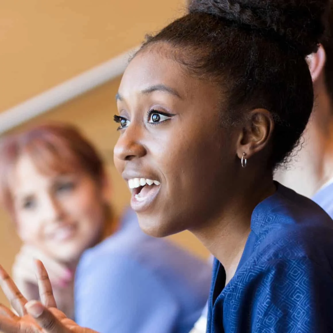 Nursing student speaking lecture hall